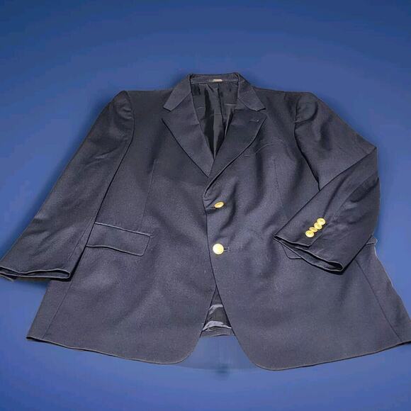 Hart Schaffner Marx Gold Trumpeter Two Button Blazer Men's 44R Blue Lined USA - Picture 1 of 12
